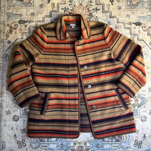 J Jill Women's Wool Blend Coat Mid Length Striped Chore Jacket Sz Medium Spring